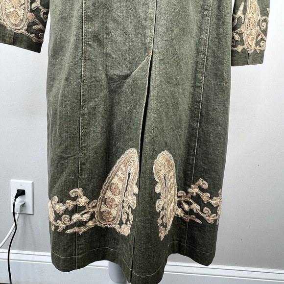 Plenty Tracy Reese Anthropologie Olive Green Embroidered Long Denim Nehru Jacket - Picture 7 of 16